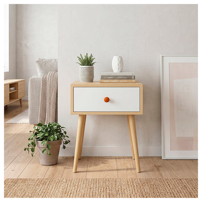 Velador de Madera con 1 Cajón y Patas Altas 55x40x30 cm
