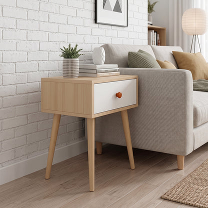 Velador de Madera con 1 Cajón y Patas Altas 55x40x30 cm