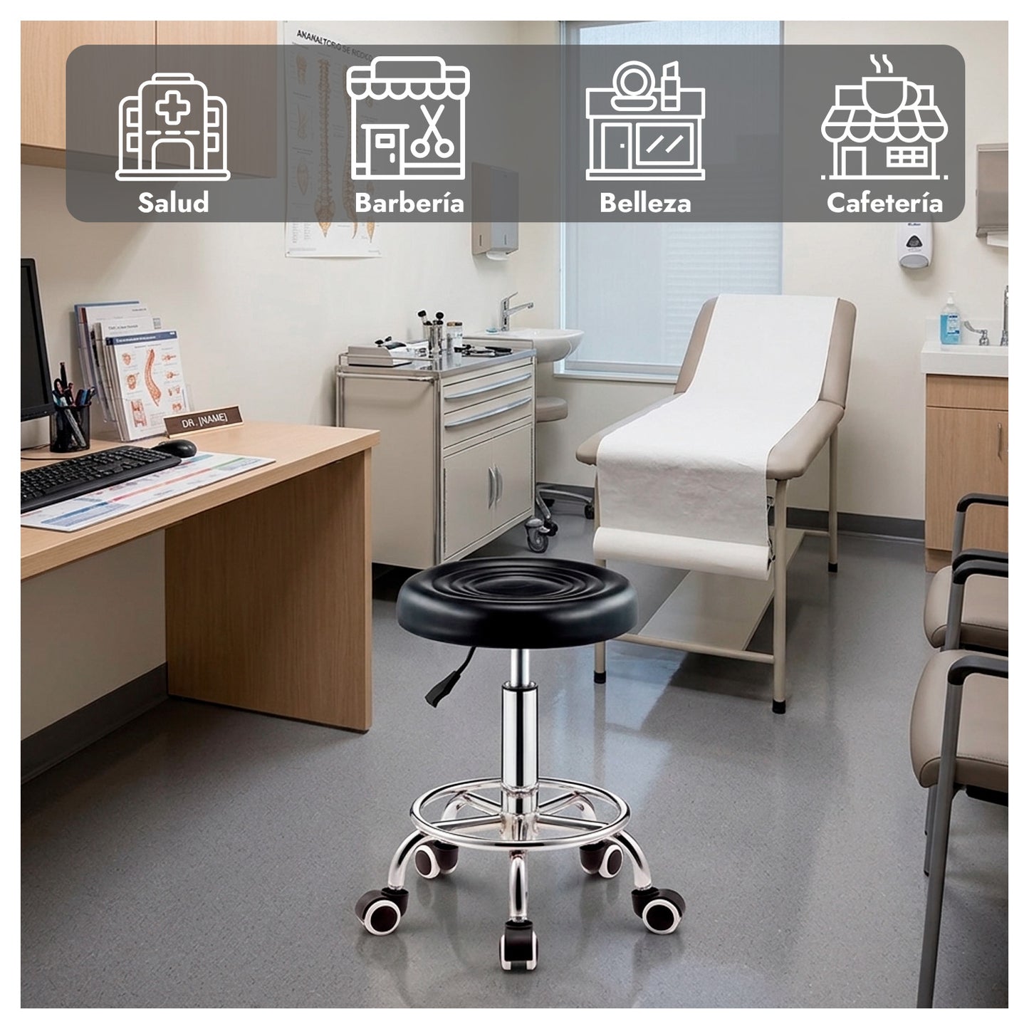 Pack 2 Taburete Profesional Regulable con Ruedas