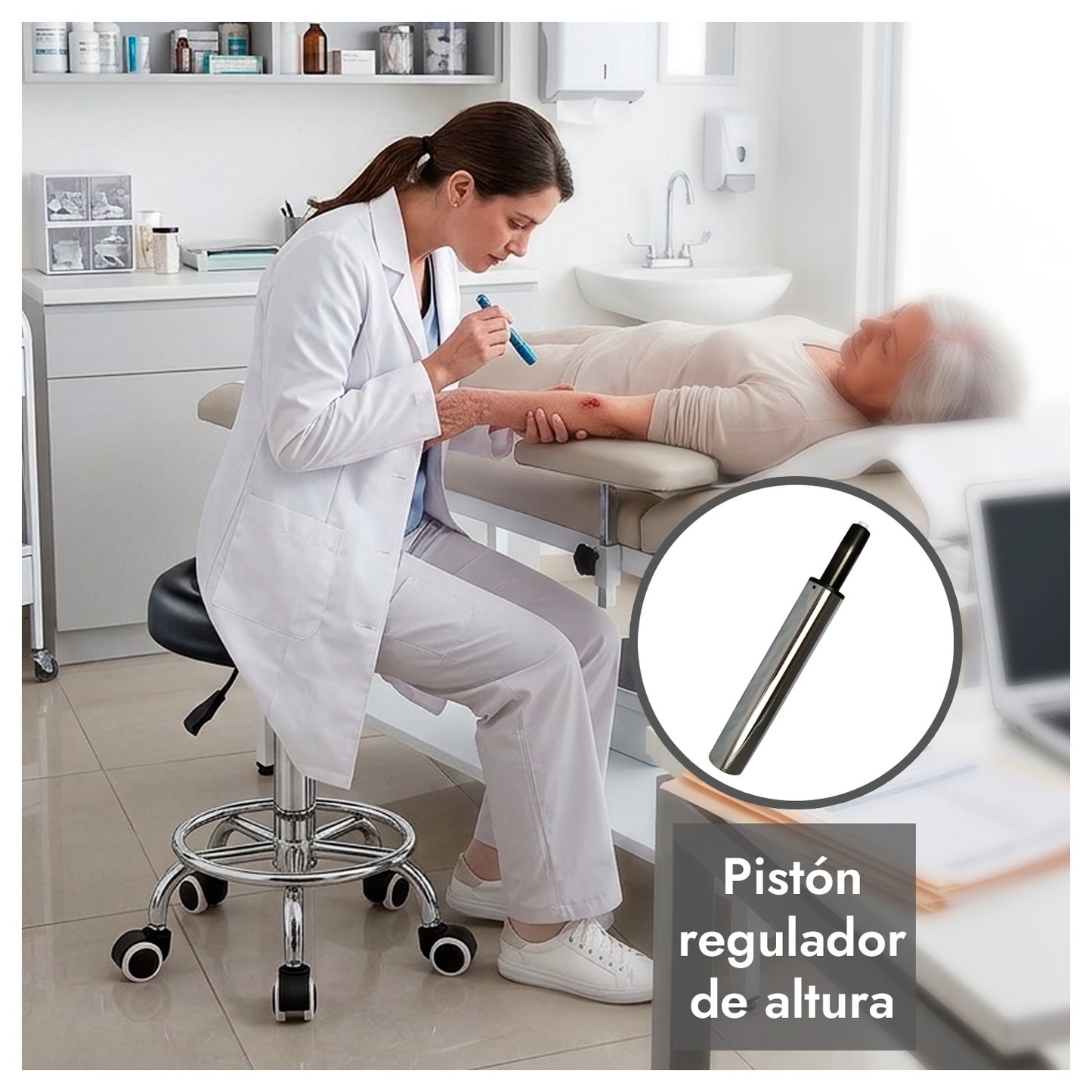 Taburete Profesional Regulable con Ruedas