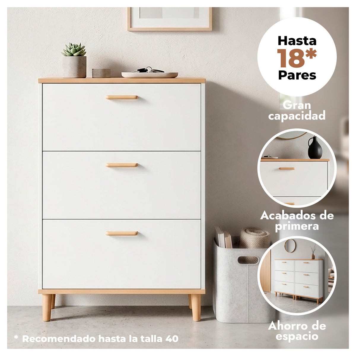 Zapatera Vertical MDF 4 Compartimentos 120x65x24cm