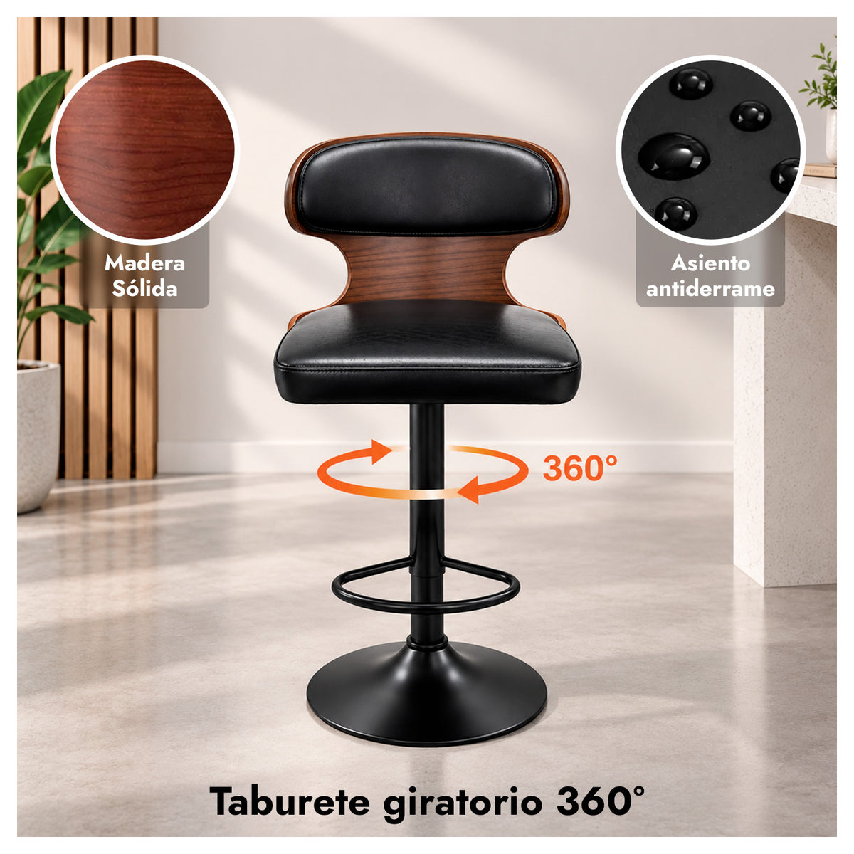 Pack 2 Taburete Bar Regulable Respaldo Acolchado y Apoyapiés