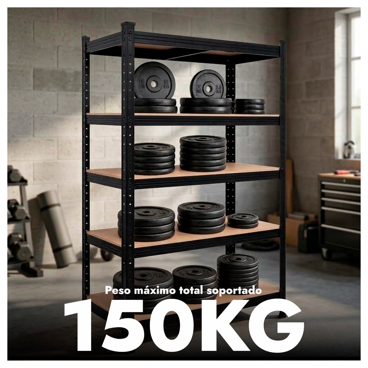 Estante Metálico 5 Niveles con Repisas Reforzado Negro 150kg