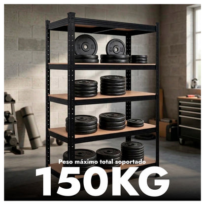 Estante Metálico 5 Niveles con Repisas Reforzado Negro 150kg