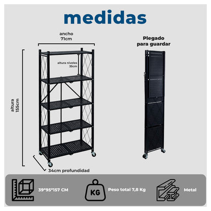 Estante Metálico Plegable 5 Niveles Reforzado hasta 100kg