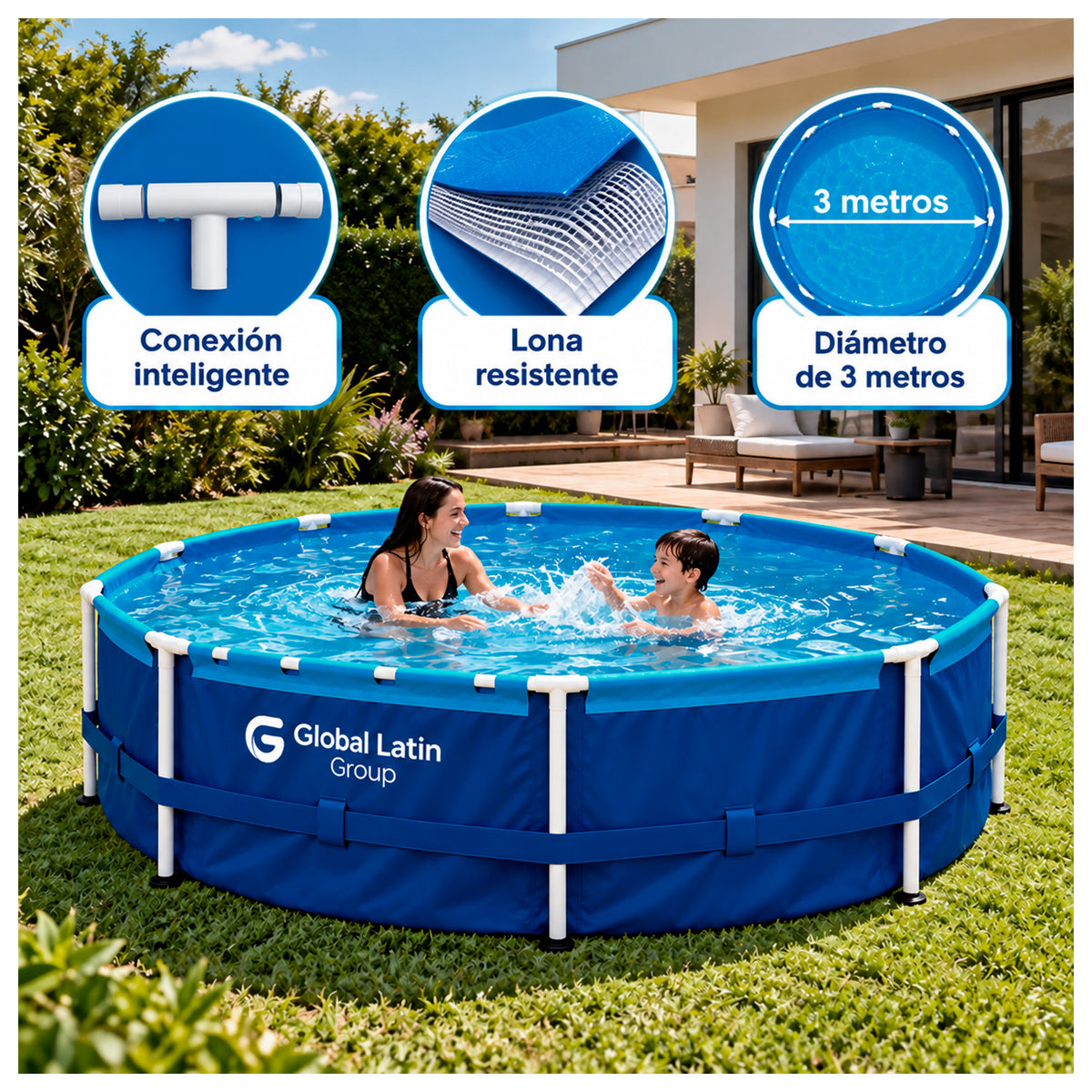Piscina Estructural Redonda 300x76 cm 4800 Litros Azul