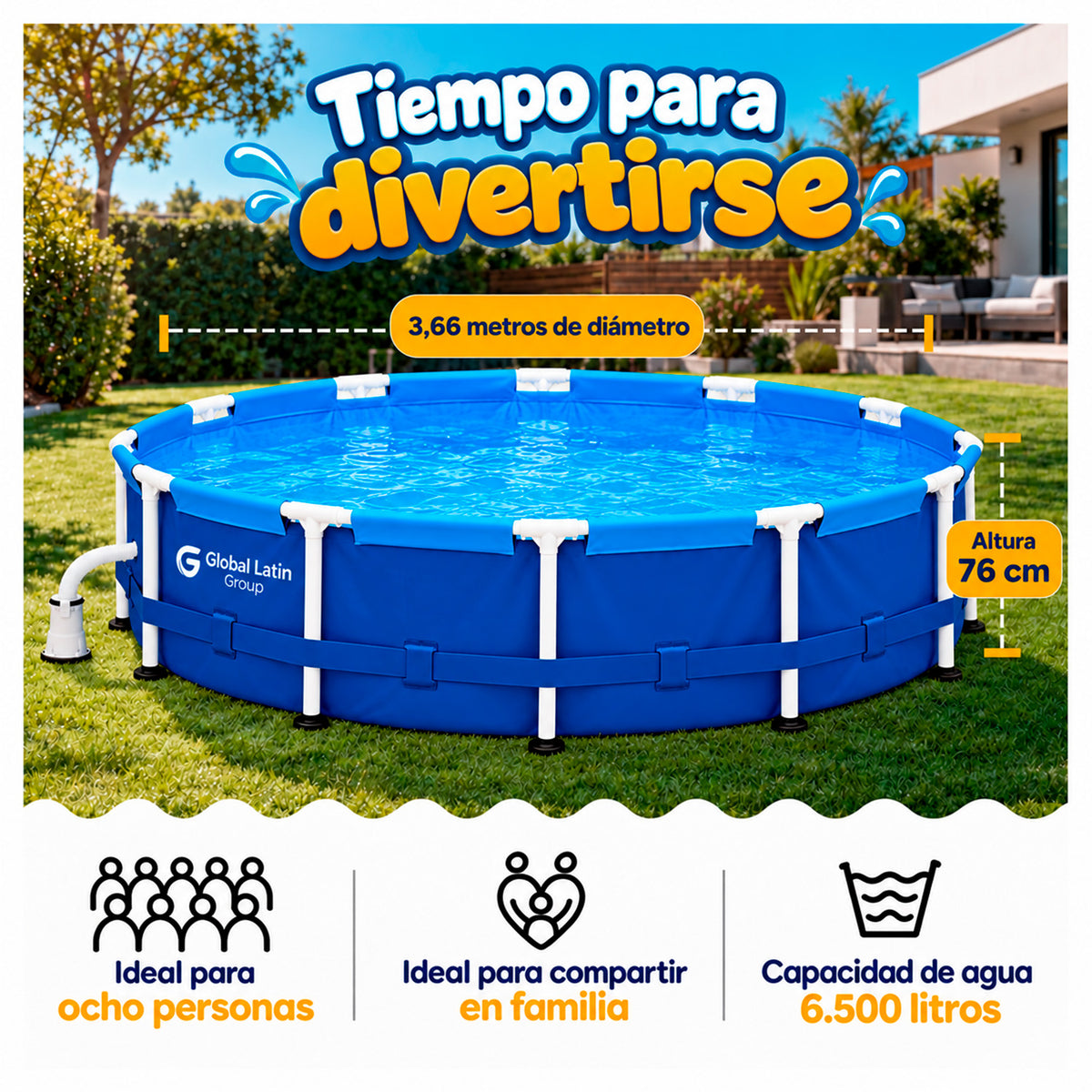 Piscina Estructural Redonda 366x76 cm con Bomba y Filtro