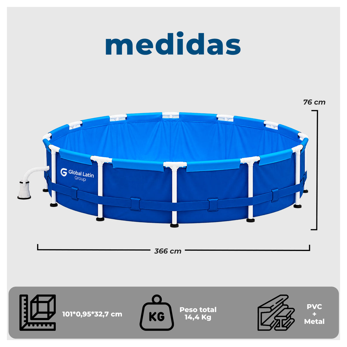 Piscina Estructural Redonda 366x76 cm con Bomba y Filtro