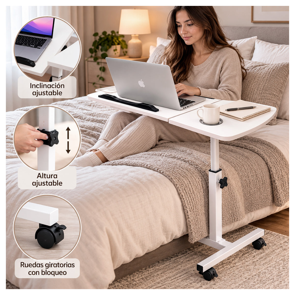 Mesa para Notebook Ajustable en Altura con Ruedas posa brazo