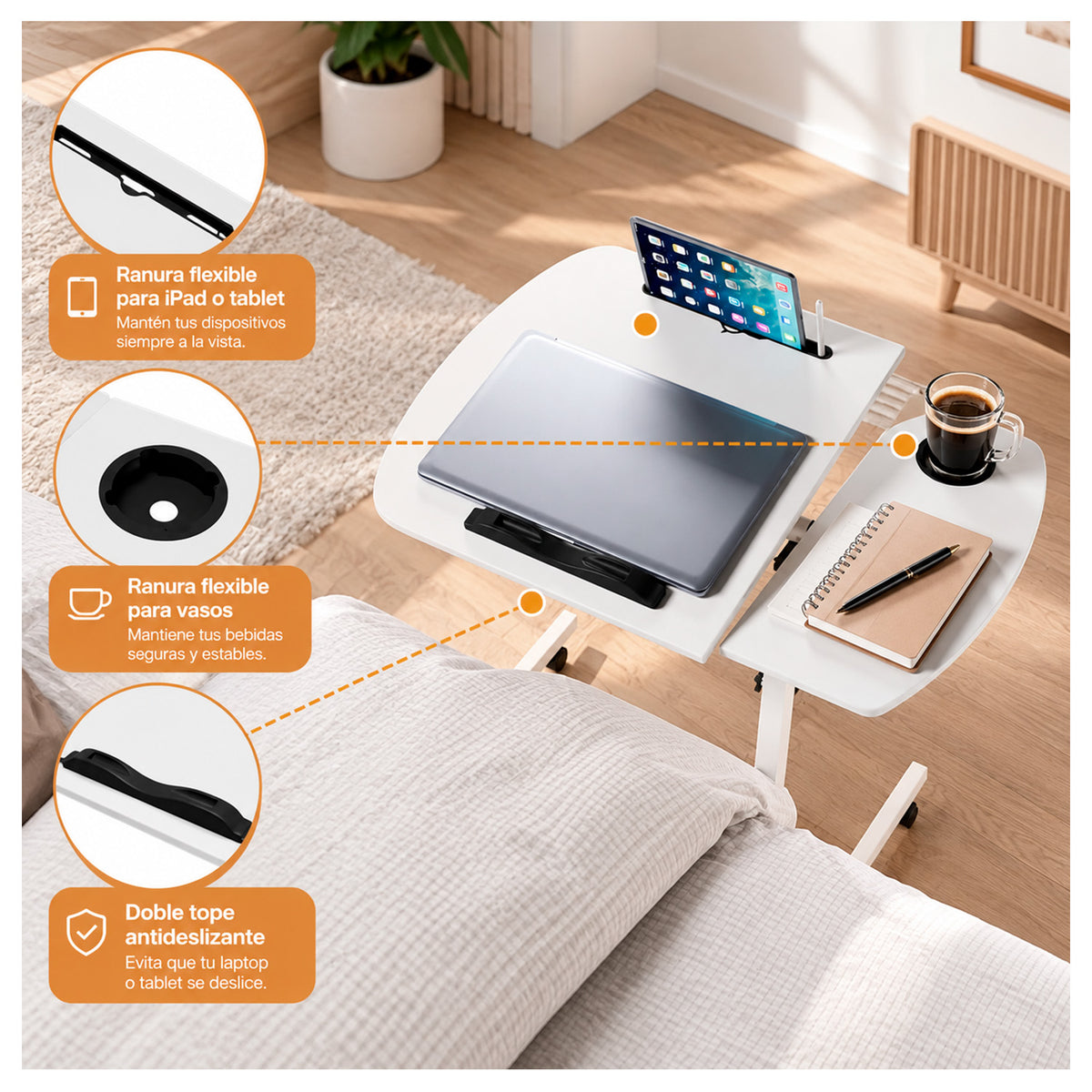 Mesa para Notebook Ajustable en Altura con Ruedas posa brazo