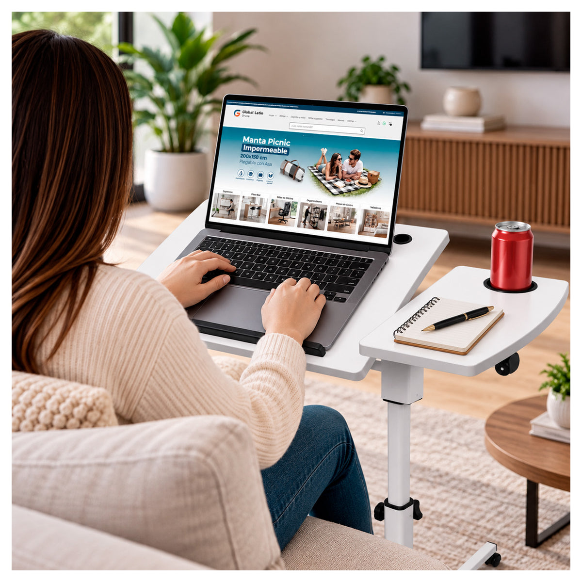 Mesa para Notebook Ajustable en Altura con Ruedas posa brazo