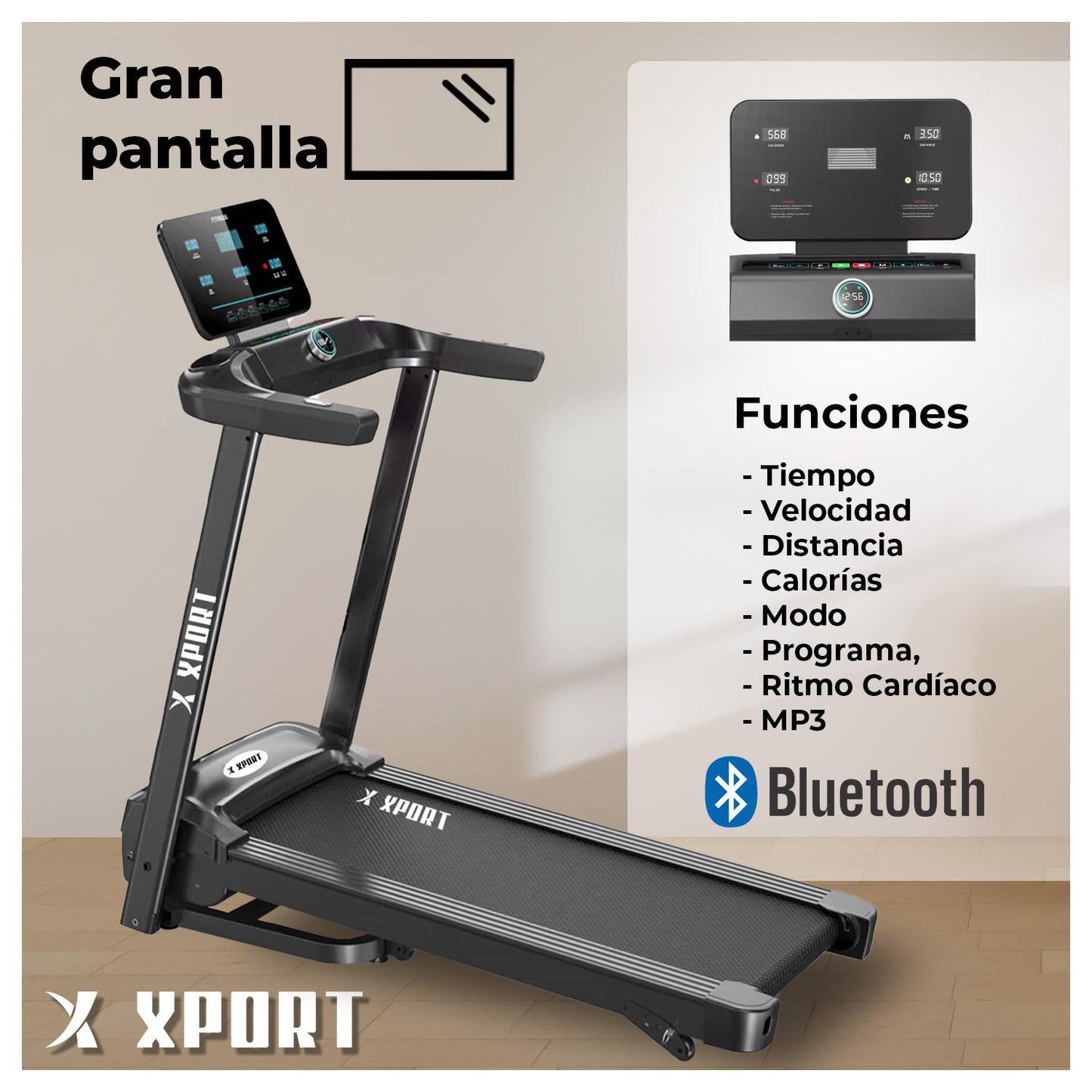 Trotadora Caminadora Eléctrica Ejercicios Cardio Plegable Negra Con Pantalla