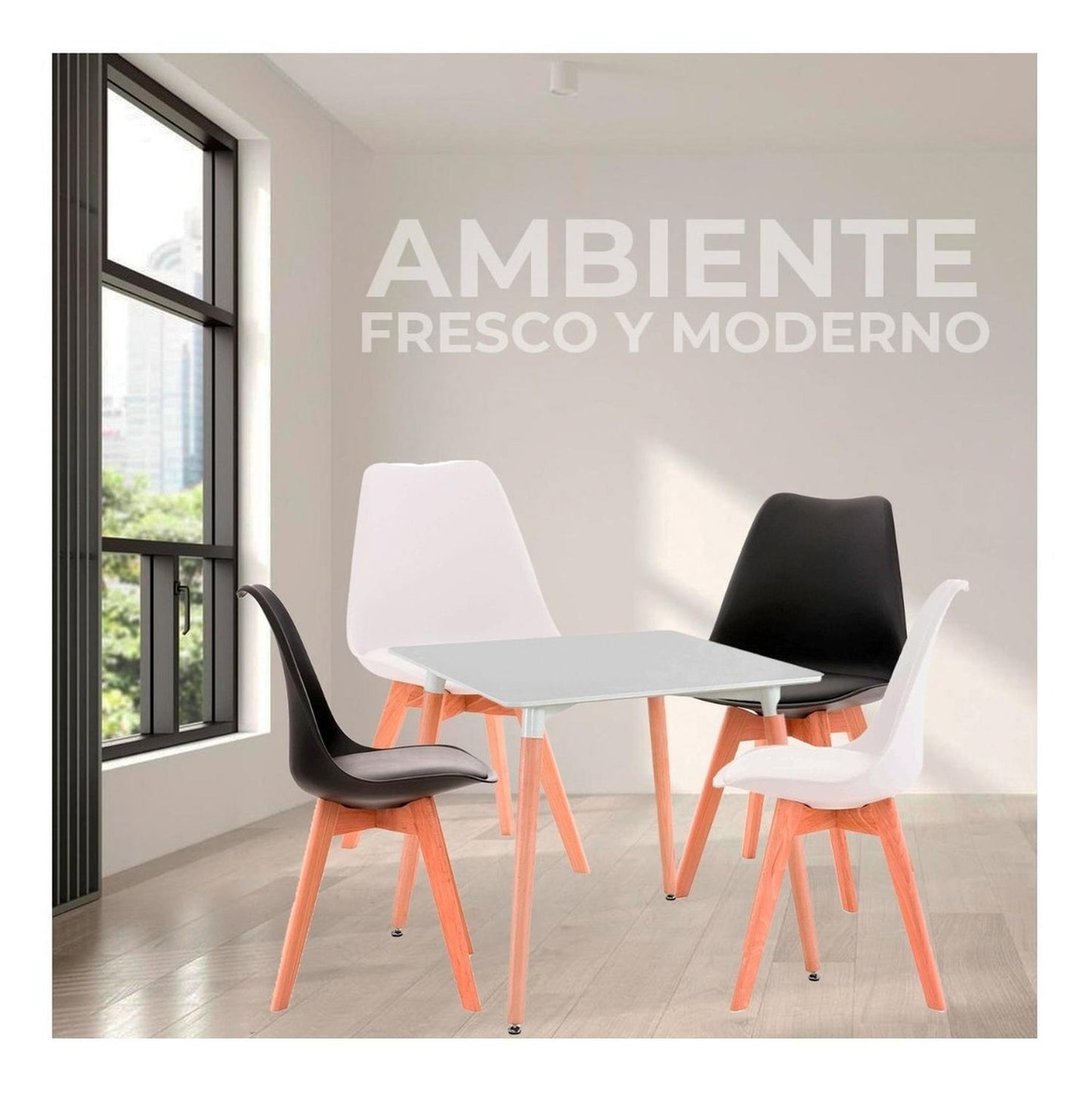 Juego De Comedor Cuadrado Con 4 Sillas Eames