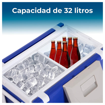 Mesa Cooler 2 en 1 de 32 Ltrs con Asientos y Ruedas