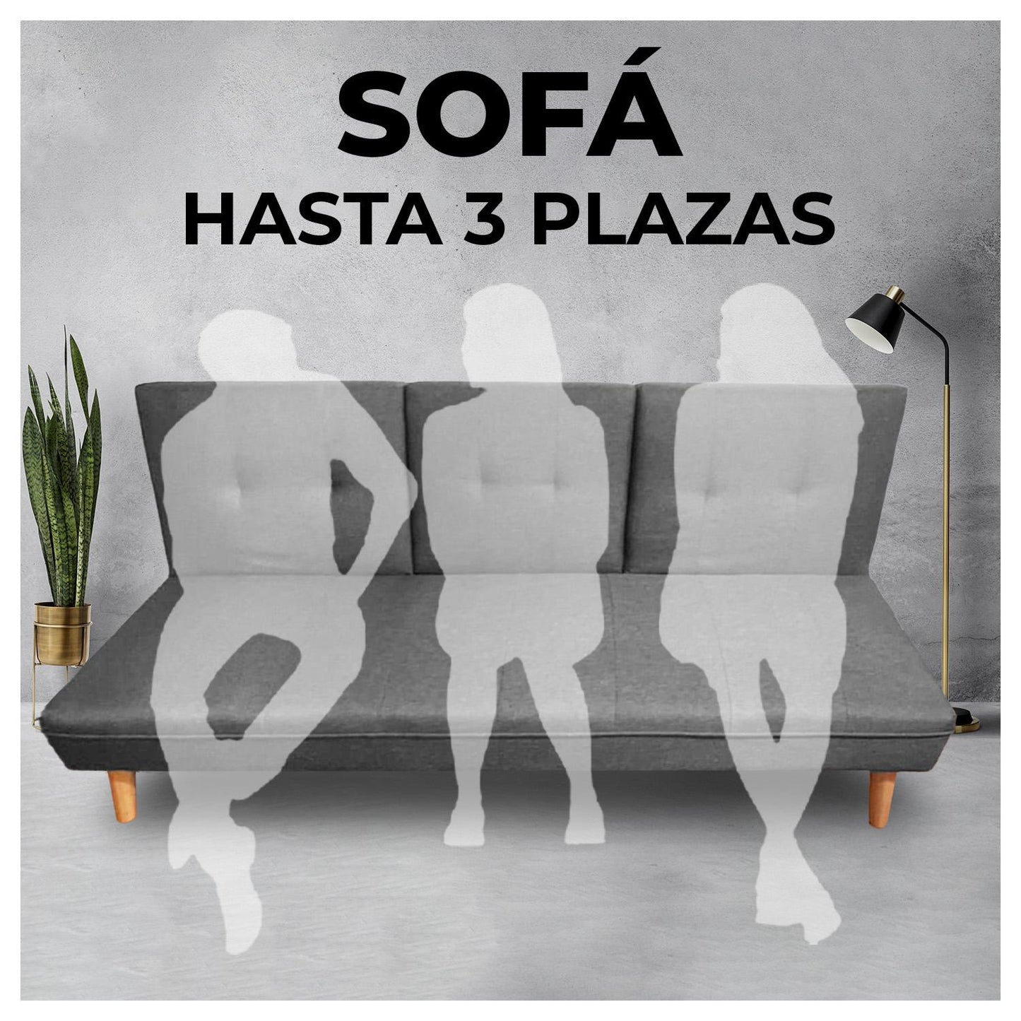 Futón Sofá Cama Reclinable Gris con Puerto Usb y Porta Vasos