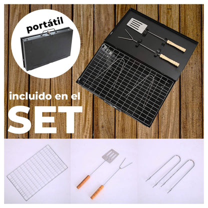 Mini Parrilla Plegable Portátil Tipo Maleta para Asados a Carbón