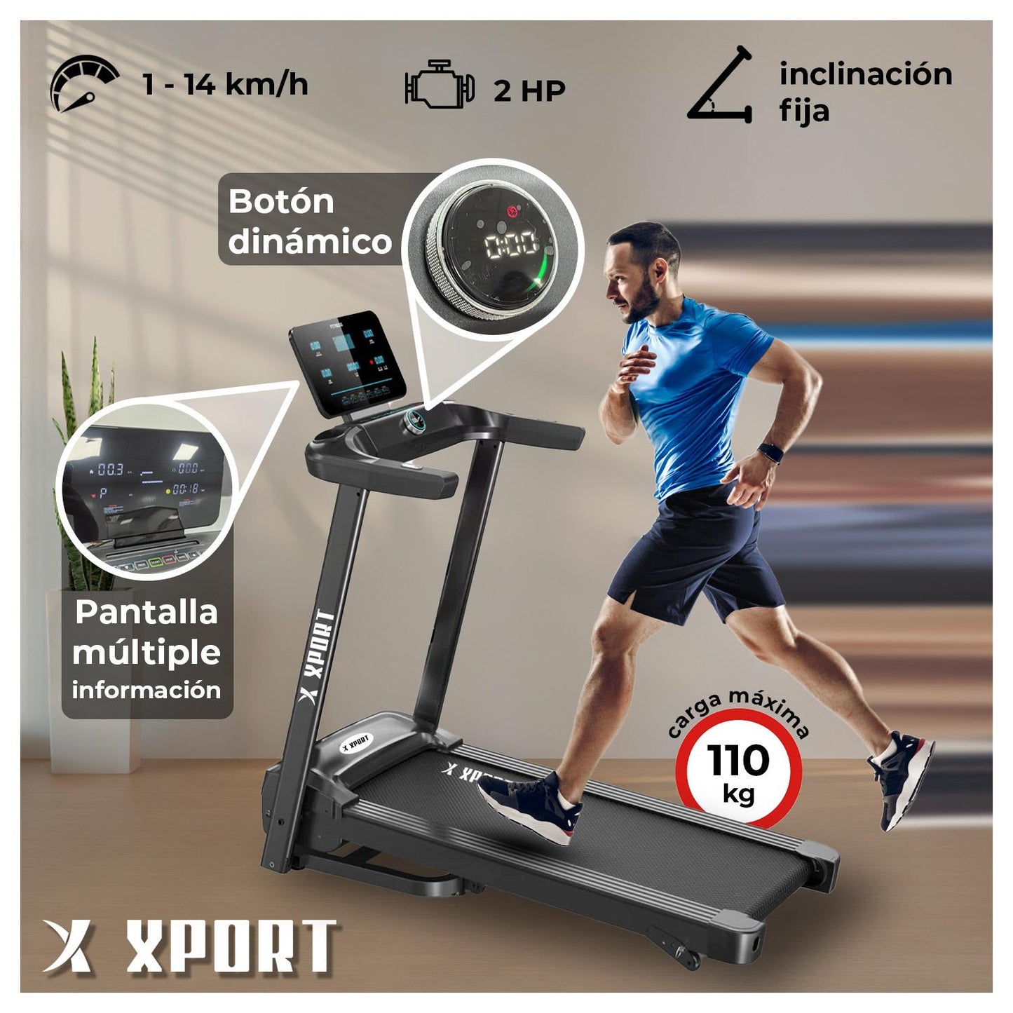 Trotadora Caminadora Eléctrica Ejercicios Cardio Plegable Negra Con Pantalla