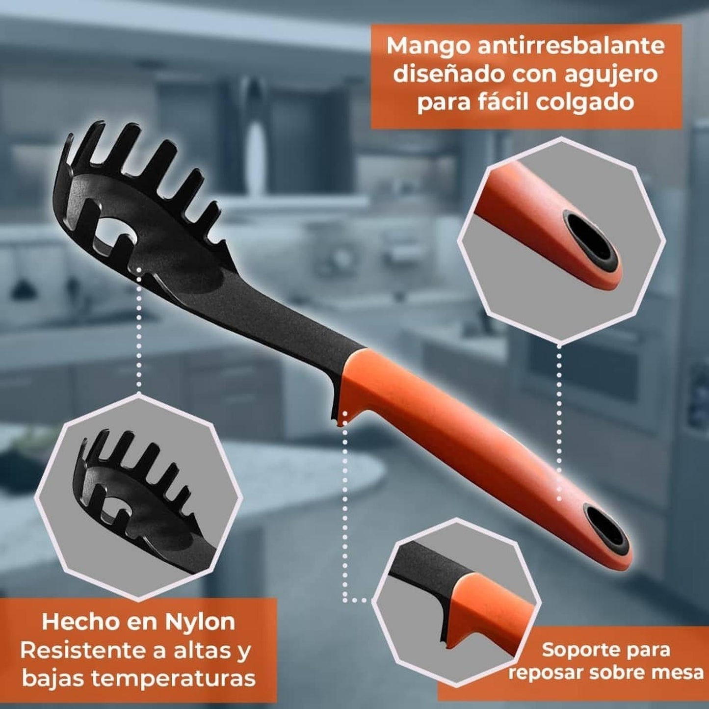 Set 6 Utensilios De Cocina Antiadherentes Mango De Silicona