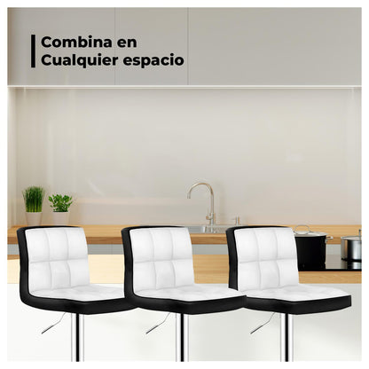 Pack 4 Silla Piso Bar Taburete Con Respaldo Blanco y negro