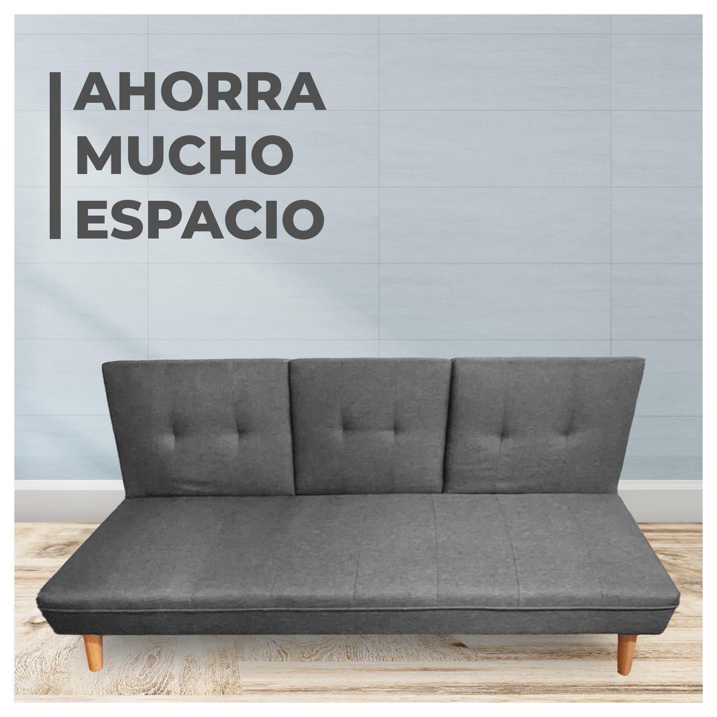 Futón Sofá Cama Reclinable Gris con Puerto Usb y Porta Vasos