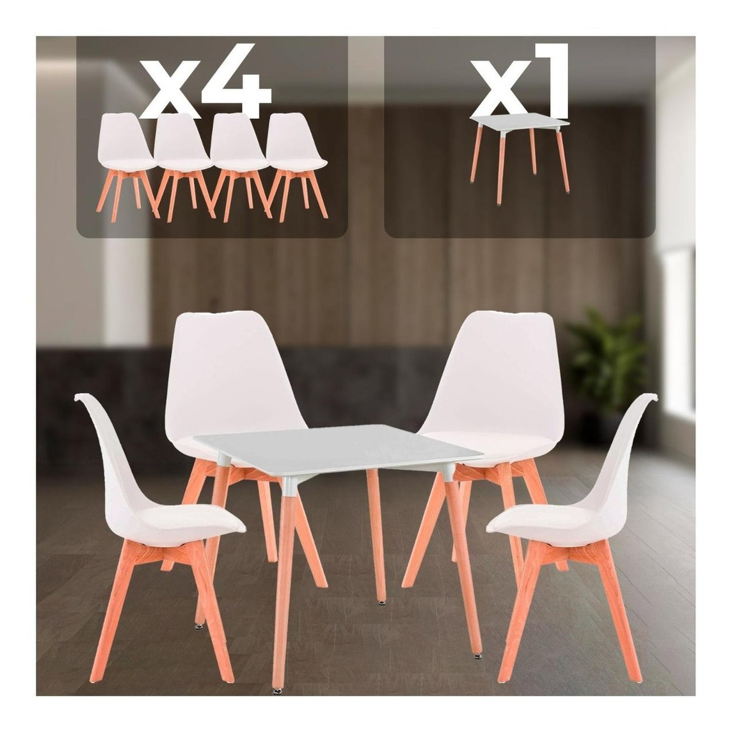 Juego De Comedor Cuadrado Con 4 Sillas Eames