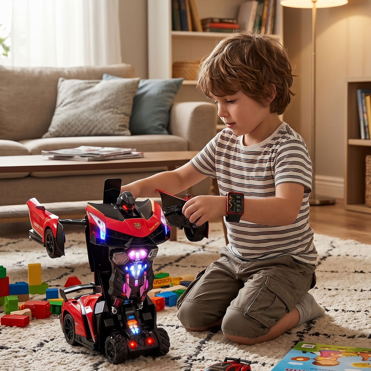 Auto Robot Transformable con Luces LED Juguete Interactivo para Niños