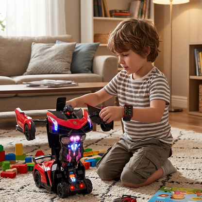 Auto Robot Transformable con Luces LED Juguete Interactivo para Niños