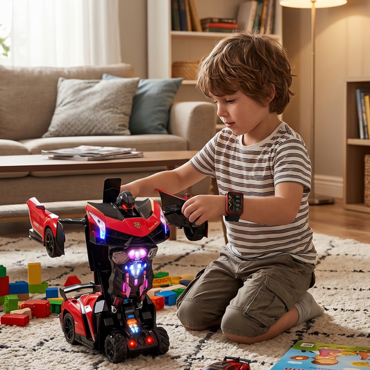 Auto Robot Transformable con Luces LED Juguete Interactivo para Niños