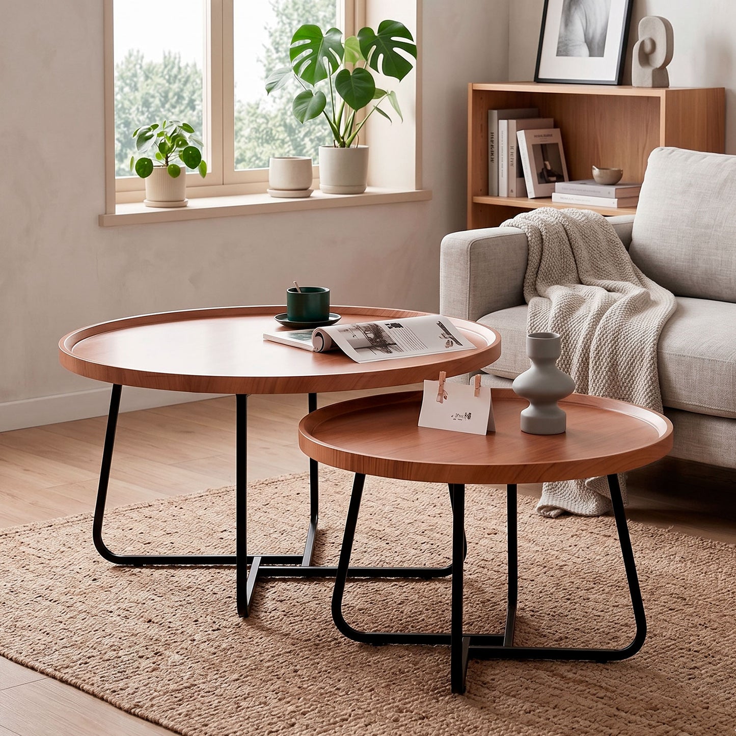 Set 2 Mesas de Centro Nido Madera y Metal Modernas Sala Living