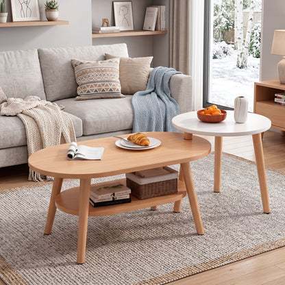 Mesa de Centro con Mesa Auxiliar – Diseño Nórdico Elegante