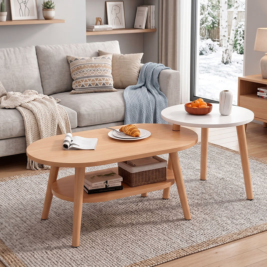 Mesa de Centro con Mesa Auxiliar – Diseño Nórdico Elegante