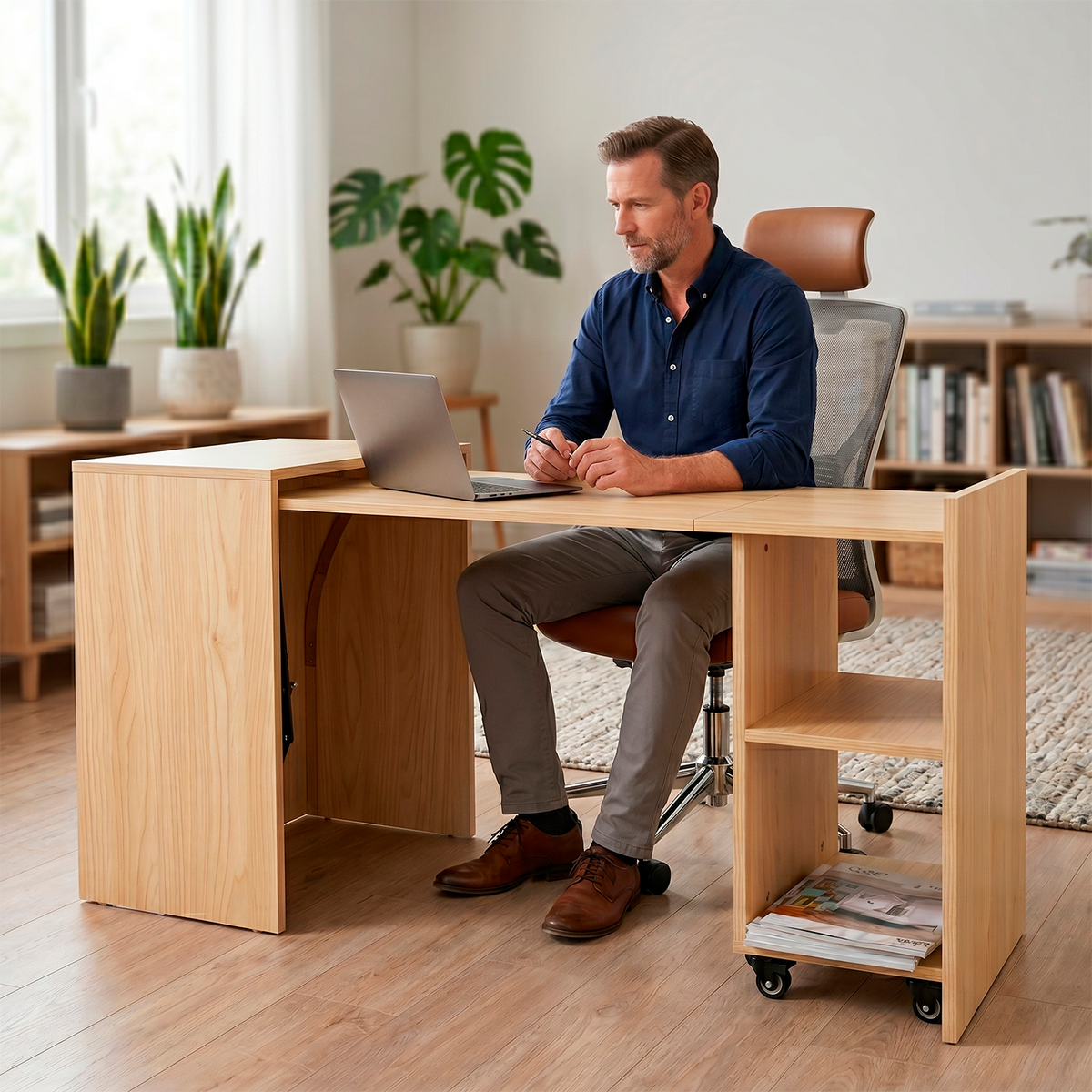 Escritorio Mueble Oficina 128 cm con Estantes Compacto