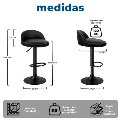 Silla Taburete de Bar Giratorio 360 con Regulación de Altura