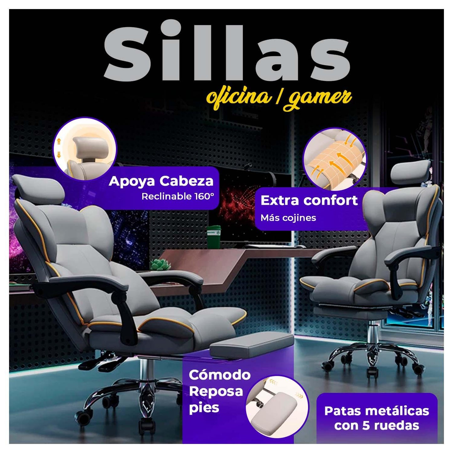 Silla de Oficina Escritorio Ejecutiva Ergonómica Reclinable