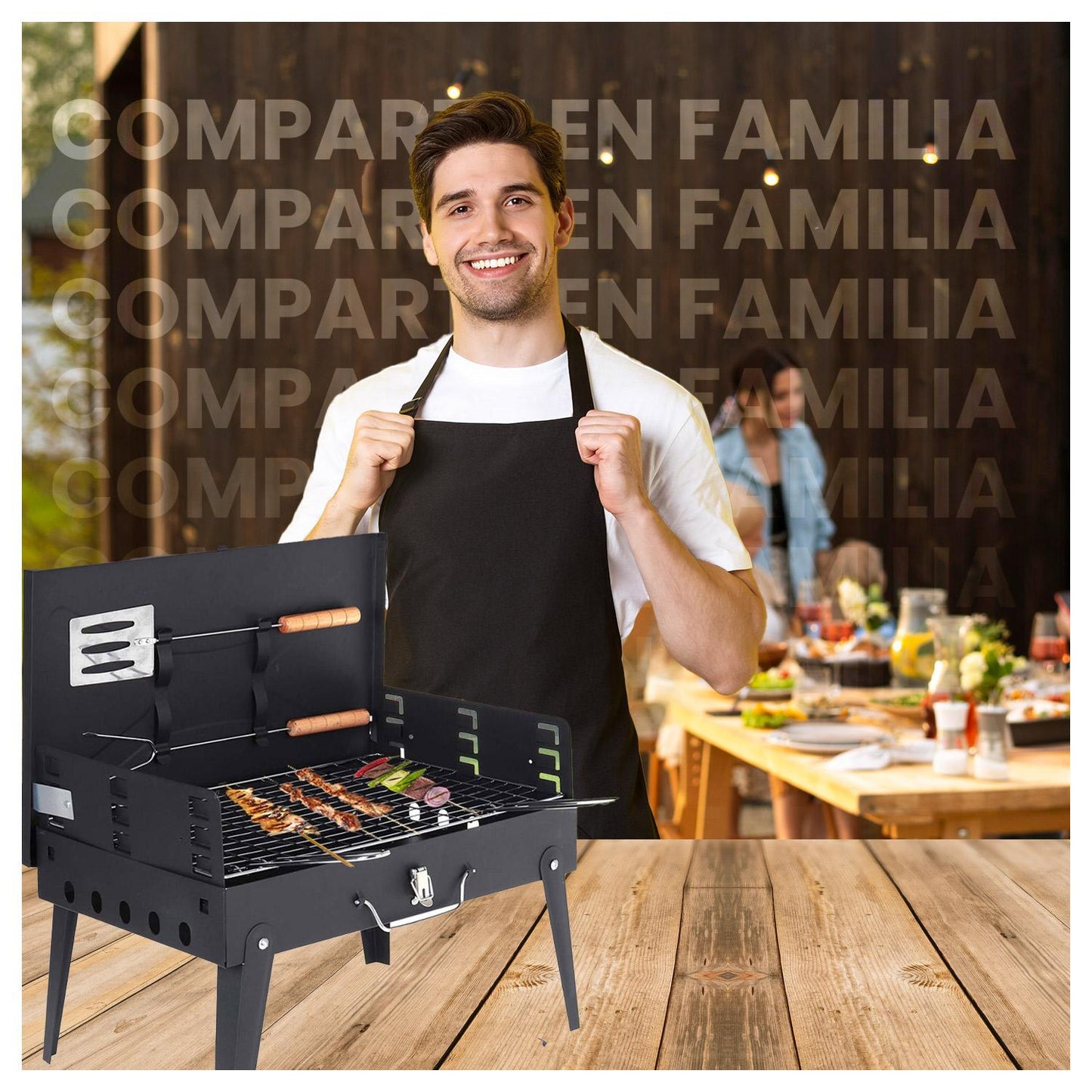 Mini Parrilla Plegable Portátil Tipo Maleta para Asados a Carbón