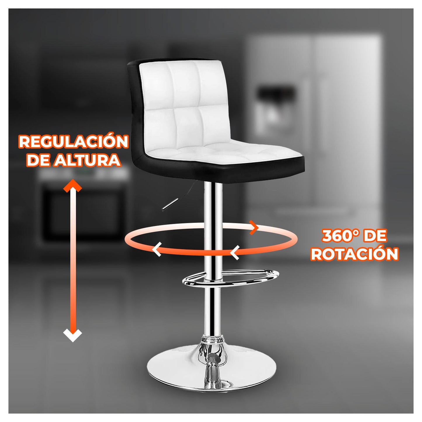 Pack 4 Silla Piso Bar Taburete Con Respaldo Blanco y negro