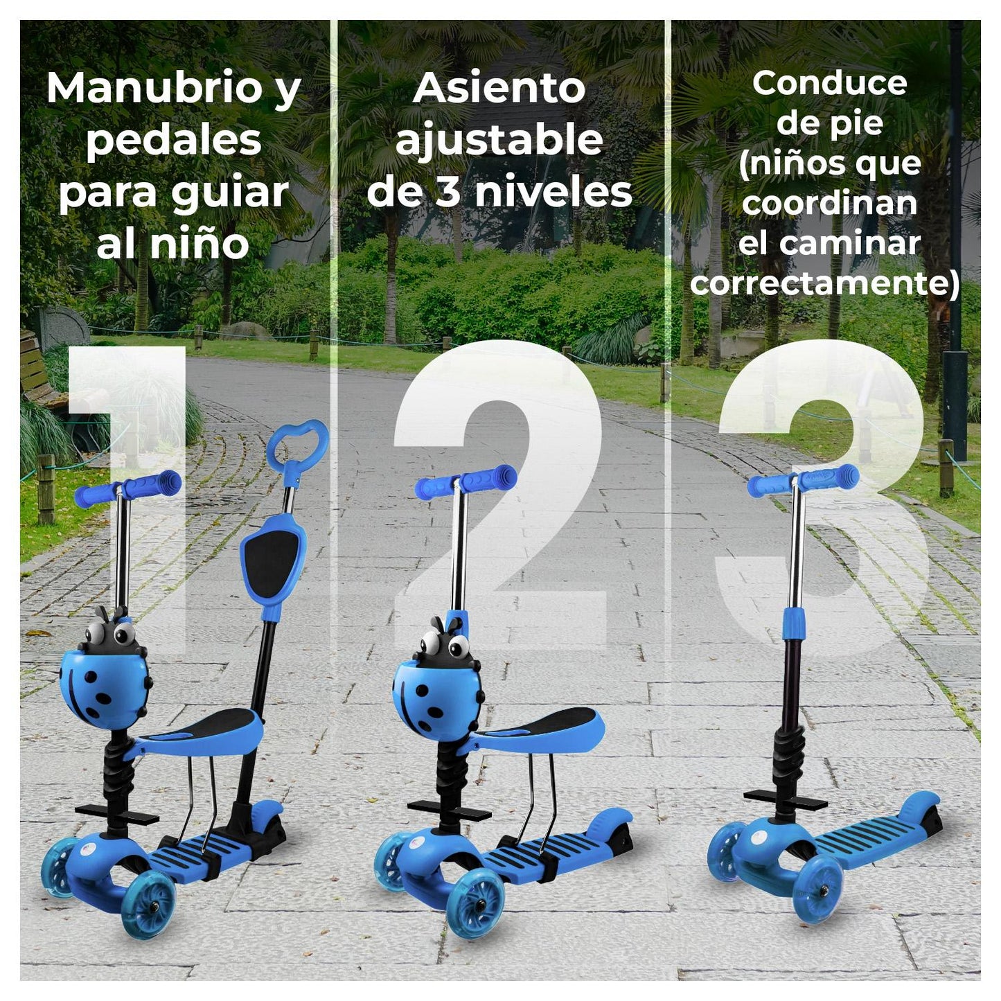 Scooter Monopatín 5 en 1 y ruedas con luces