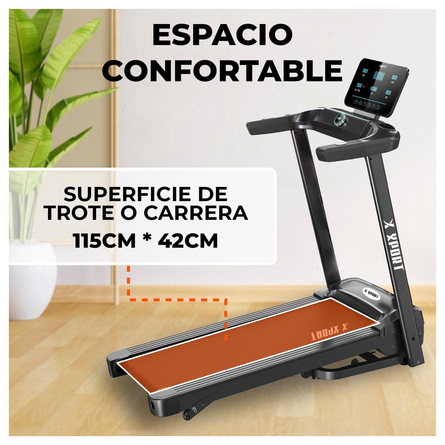 Trotadora Caminadora Eléctrica Ejercicios Cardio Plegable Negra Con Pantalla