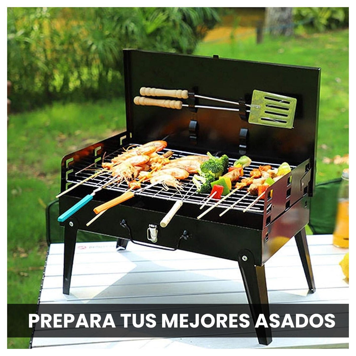 Mini Parrilla Plegable Portátil Tipo Maleta para Asados a Carbón