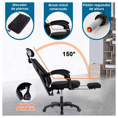 Silla de oficina Ergonómica reclinable con respaldo alto