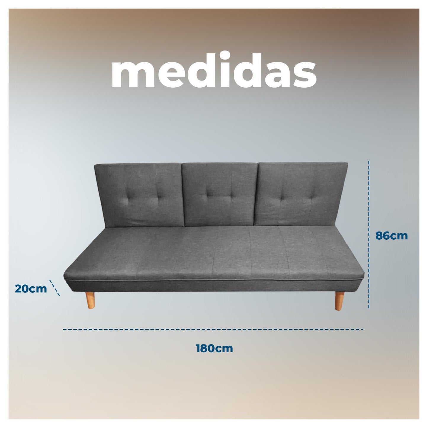 Futón Sofá Cama Reclinable Gris con Puerto Usb y Porta Vasos