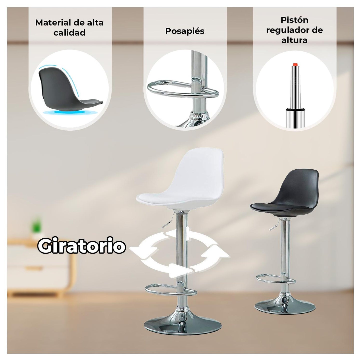 Pack4 Silla Piso bar Eame de altura con respaldo de polipropi