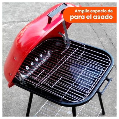 Parrilla portátil con 4 patas y ruedas Roja