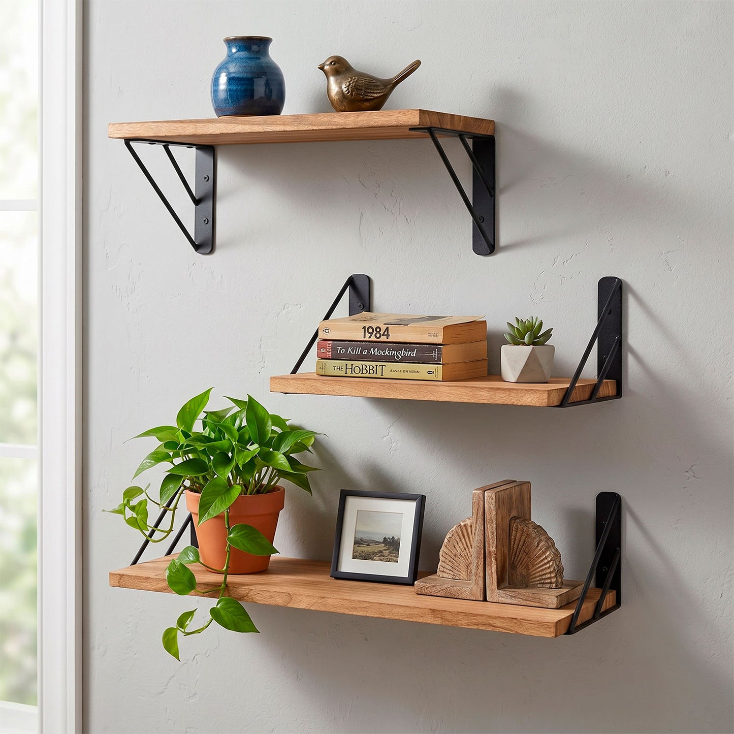 Set de 3 Repisas Flotantes de Madera y Metal Organización Moderna
