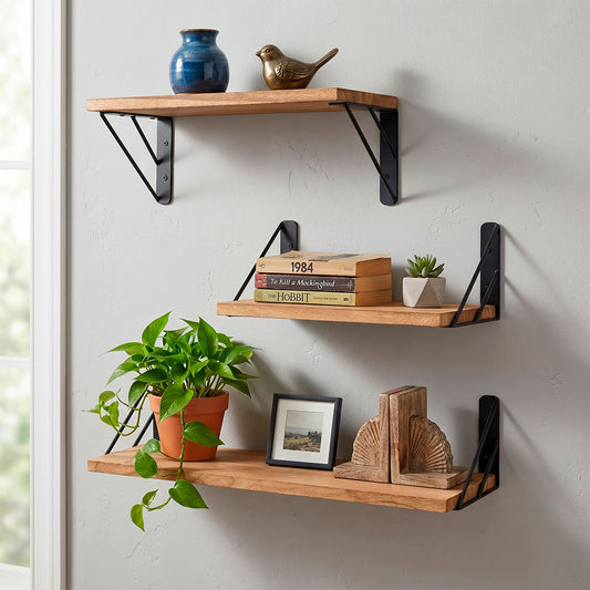 Set de 3 Repisas Flotantes de Madera y Metal Organización Moderna